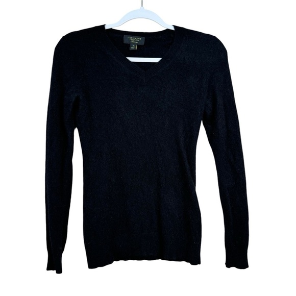 100% Cashmere Charter Club Luxury Women's XS Black Sweater Pullover V-Neck - Picture 1 of 6